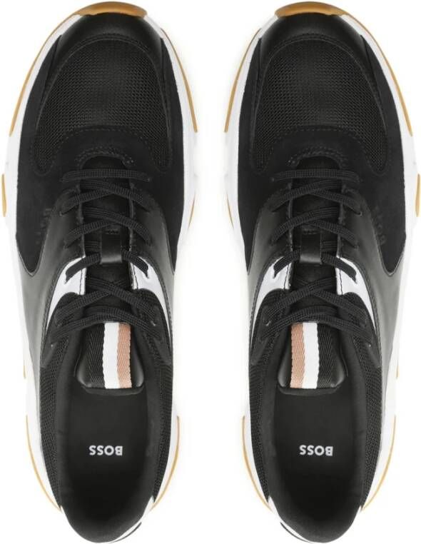 Hugo Boss Zwarte Runner Sneakers Logo Rubberen Zool Black Heren