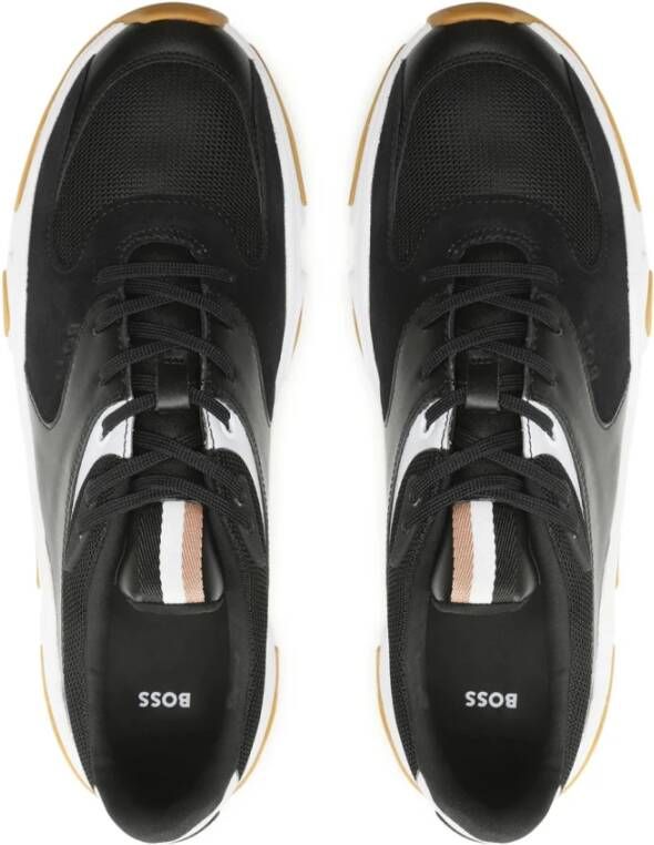 Hugo Boss Zwarte Runner Sneakers Logo Rubberen Zool Black Heren