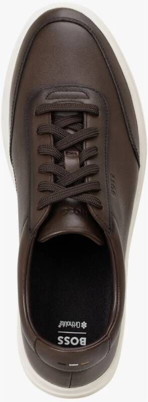 Hugo Bruine Leren Lage Sneakers