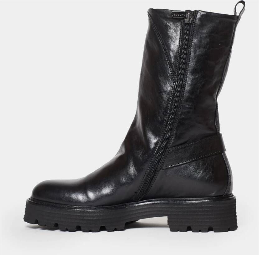 Hundred100 Zwarte leren biker enkellaarzen Black Dames