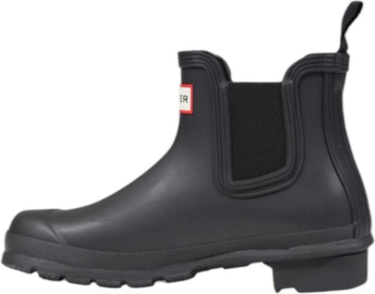 Hunter Zwarte Enkellaarzen met Rubberen Zool Black Dames
