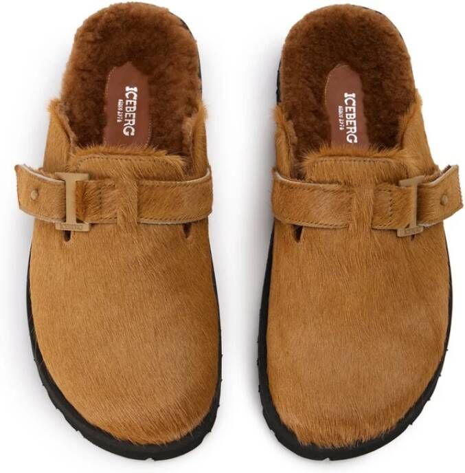 Iceberg Pony leren muil met monogram gesp Brown Dames