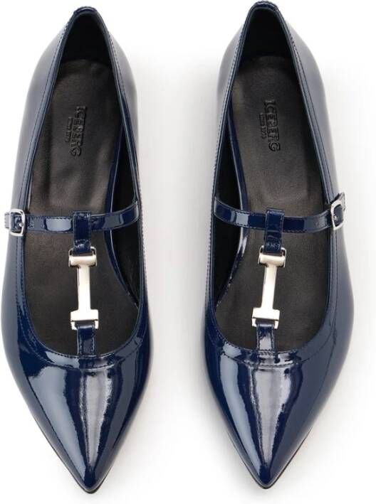 Iceberg Zwarte Patent T-Sluiting Puntige Ballet Platte Schoen