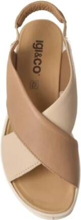 Igi&Co Beige Leren Sandalen met Plateau