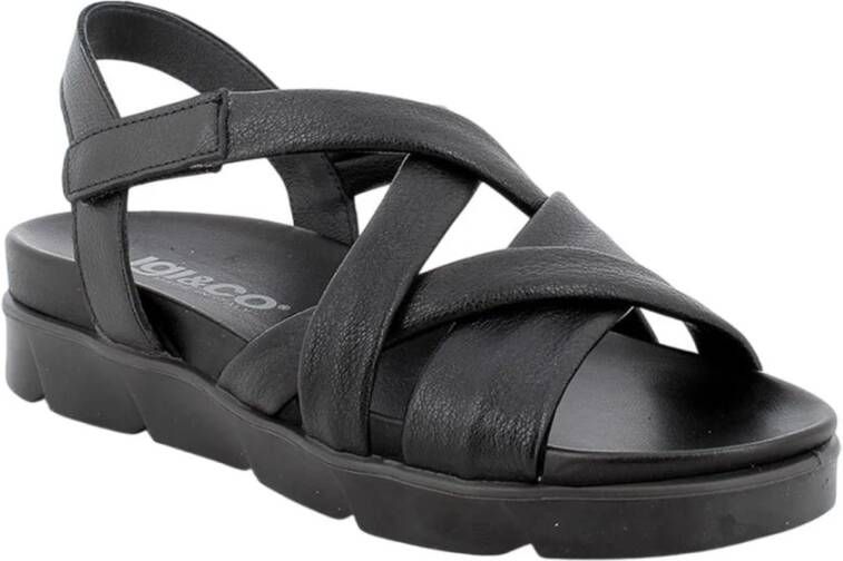 Igi&Co Zwarte Casual Leren Sandalen voor Vrouwen