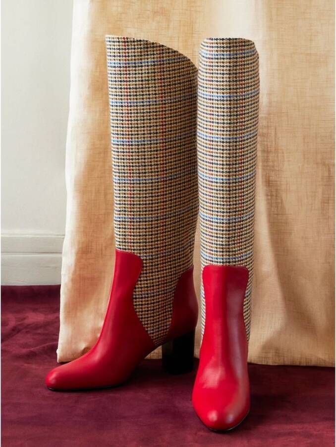 Ines De La Fressange Paris Rode Tweed Hoge Hak Laars Multicolor Dames