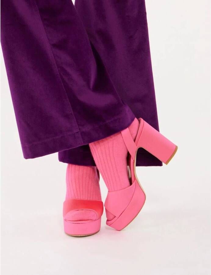 Ines De La Fressange Paris Roze Satijnen Plateau Sandaal Pink Dames