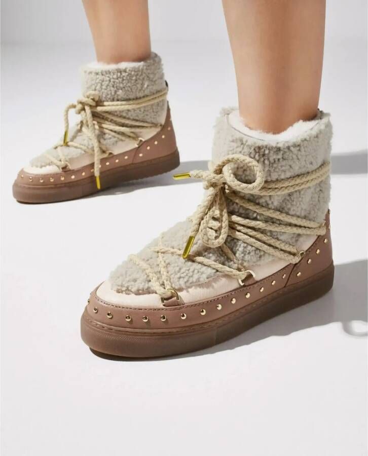 Inuikii Beige bontgevoerde sneeuwlaarzen met leer