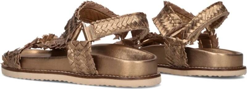 Inuovo Bronzen Geweven Sandalen met Klittenbandsluiting Brown Dames