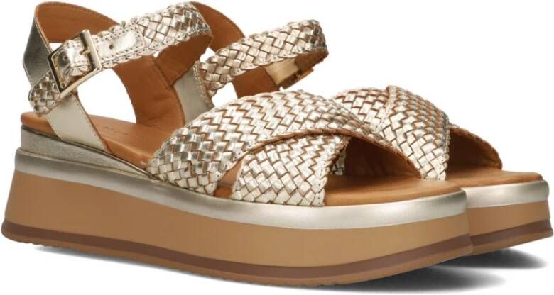 Inuovo Bruin Leren Kruisband Sandalen Yellow Dames