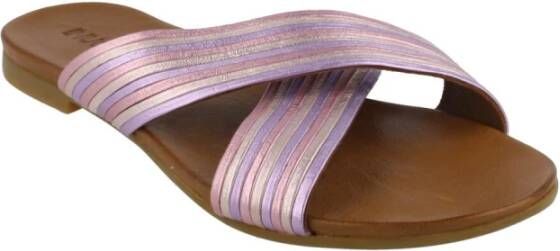 Inuovo Levendige Leren Platte Sandalen Roze Dames