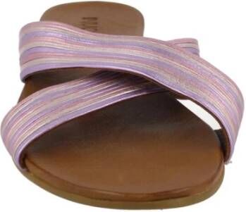 Inuovo Levendige Leren Platte Sandalen Roze Dames