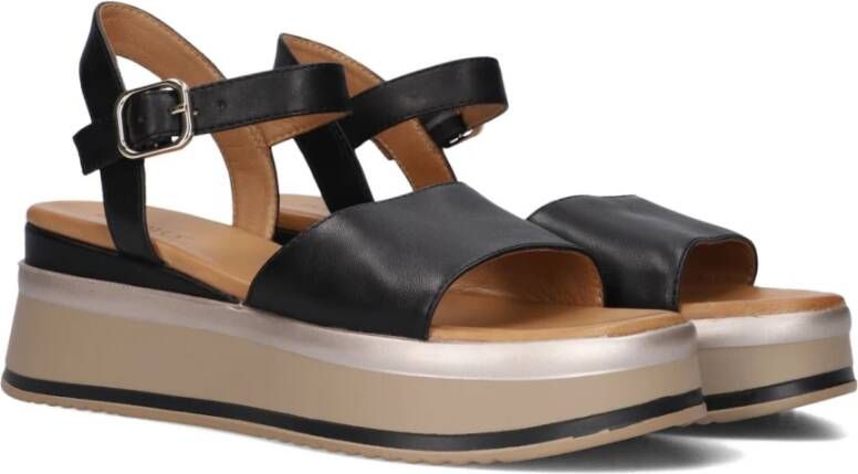 Inuovo Zwarte Leren Sandalen met Gouden Gesp Black Dames