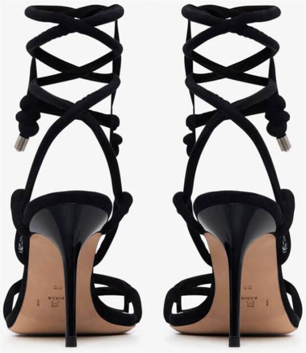 IRO Zwarte leren stiletto sandalen met enkelknoop
