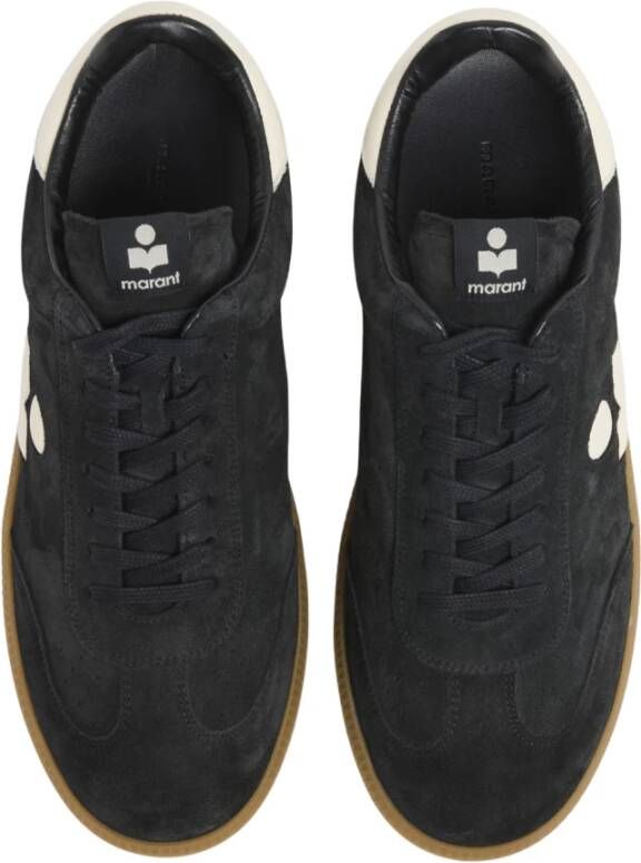 Isabel Marant Leren Sneakers Zwart Wit Logo Vetersluiting
