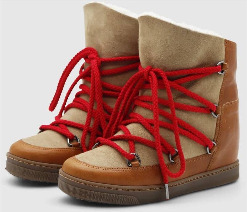 Isabel marant Kameel Snowboots met Ronde Neus en Veters Bruin Dames