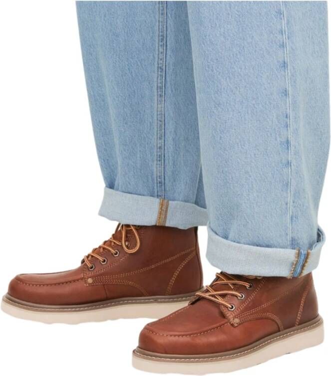 Jack & Jones Bruine leren enkelboot