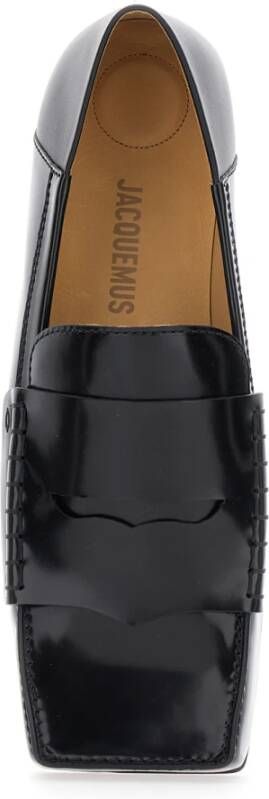 Jacquemus Zwarte Leren Vierkante Neus Loafers