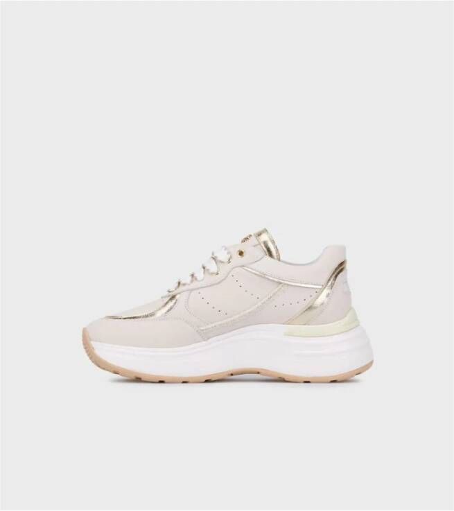 Janet & Janet Beige Gouden Leren Sneakers Lux Style