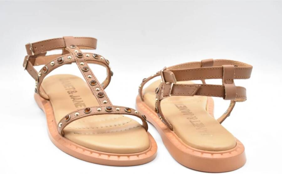 Janet & Janet Bruine leren platte schoenen