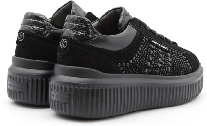 Janet & Janet Zwarte Suède Platform Sneakers met Logo