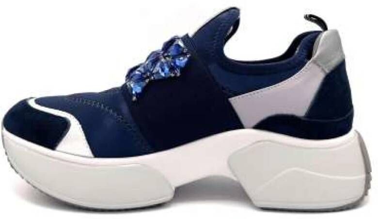 Jeannot Blauwe Satijnen Sneaker met Strass