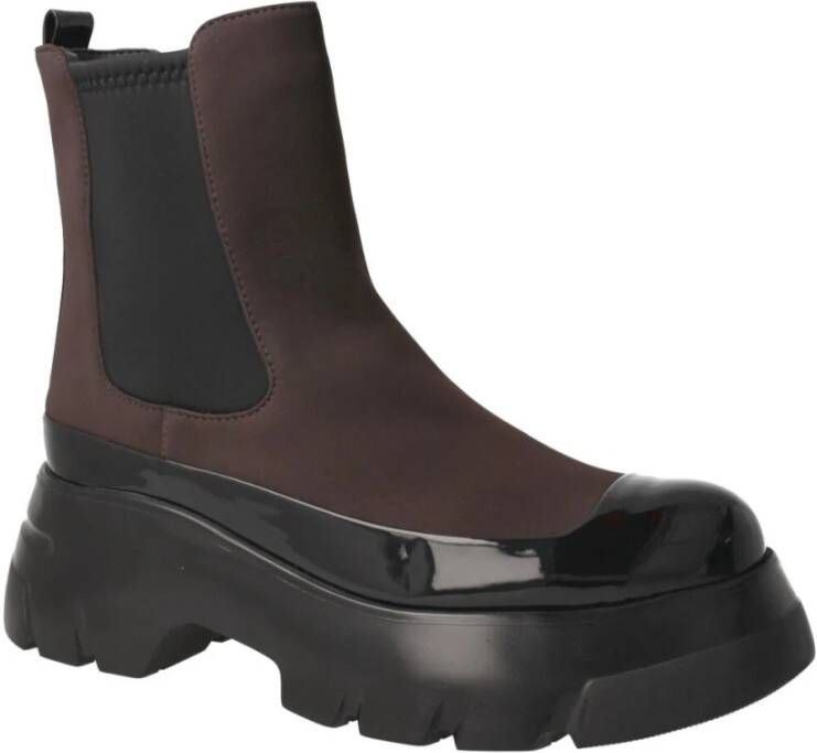 Jeannot Bruine neopreen en leren enkellaars Brown Dames