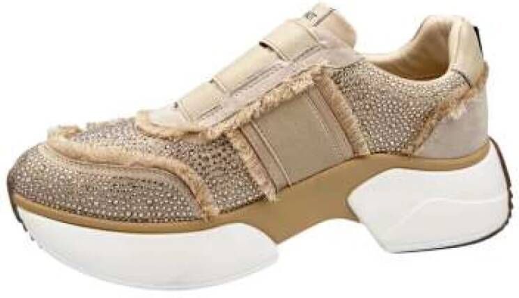Jeannot Glinsterende Sand Sneaker met Micro Strass