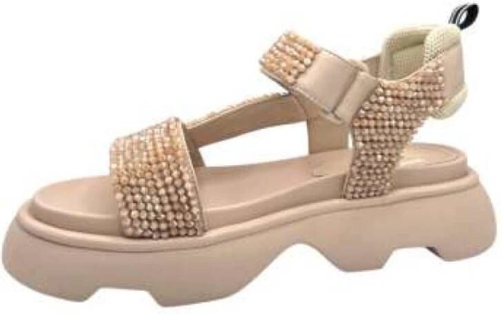 Jeannot Kralen nude sandalen met klittenbandsluiting