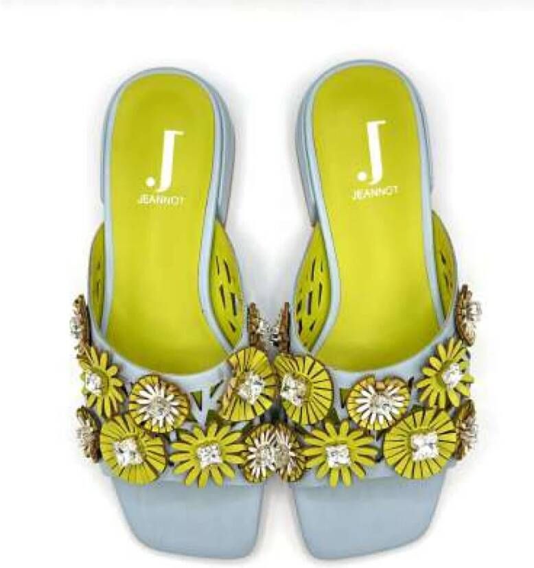 Jeannot Leren Platte Sandalen met Bloemapplicaties Multicolor Dames