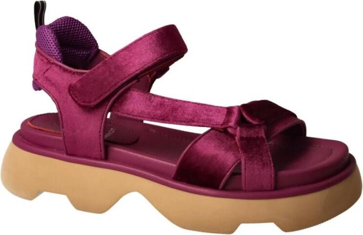 Jeannot Paarse Fluwelen Sandalen met Klittenbandsluiting Purple Dames