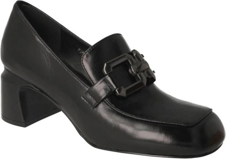 Jeannot Zwarte leren damesloafer met kettingdetail Zwart Dames