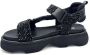 Jeannot Zwarte sandalen met kralen en klittenbandsluiting - Thumbnail 2