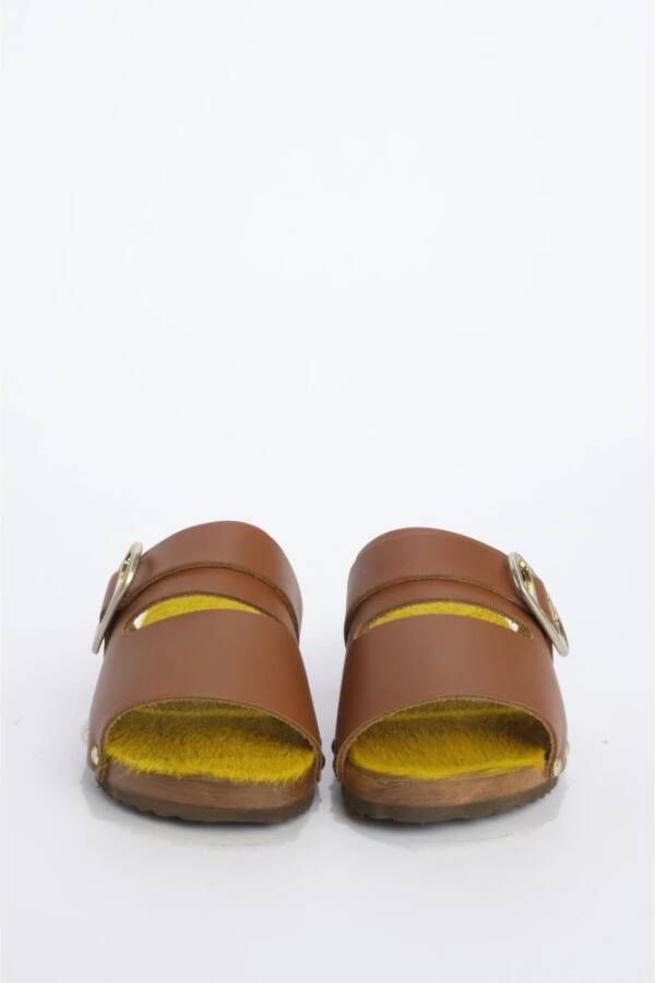 Jejia Kameel Leren Klomp Platte Schoenen Brown Dames