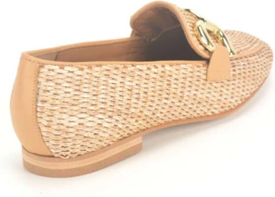 Jhay Beige Raffia Moccasin Loafers met Gar Versiering Beige Dames