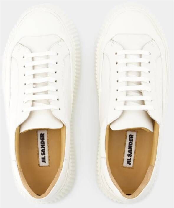 Jil Sander Beige Leren Sneakers Ronde Neus White Heren