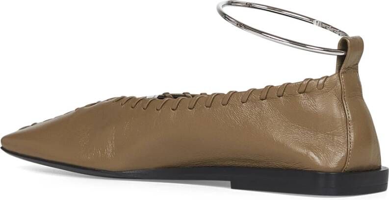 Jil Sander Groene Leren Platte Schoenen met Enkelbandje