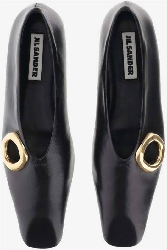 Jil Sander Leren Ballet Flats met Gouden Detail Black Dames