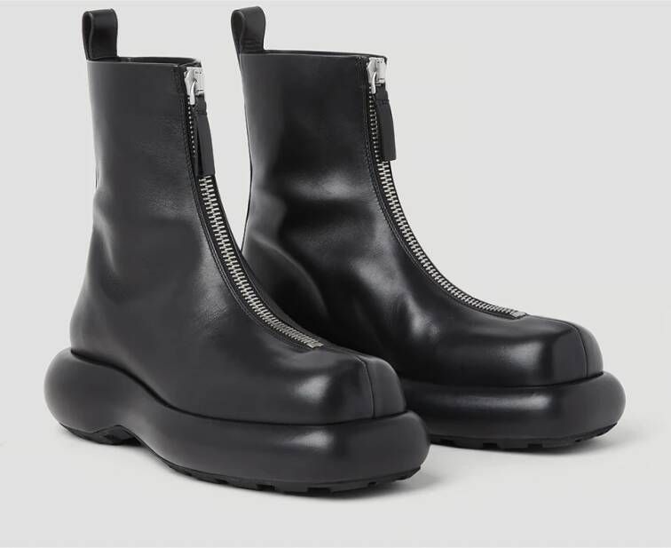 Jil Sander Leren Enkellaarzen met Ritssluiting Zwart Dames