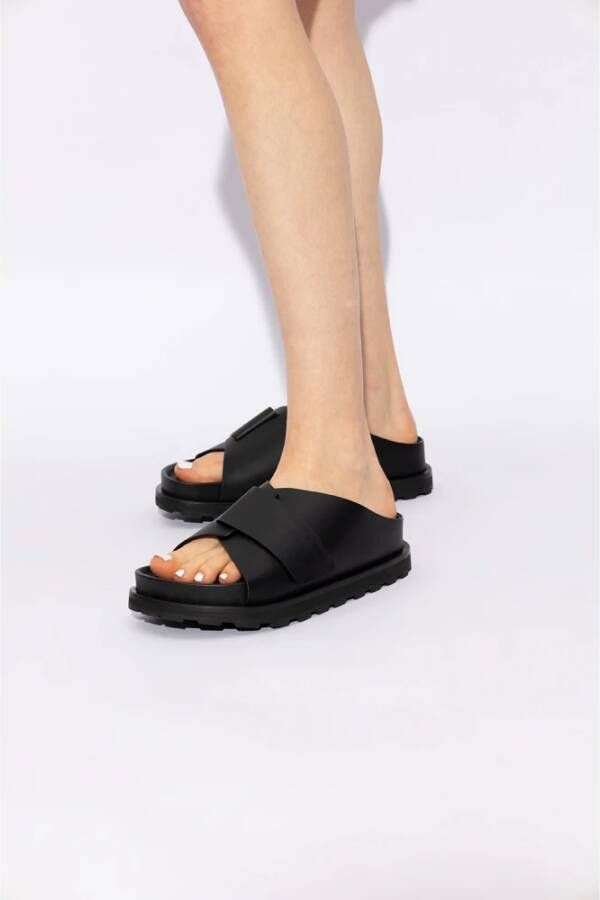 Jil Sander Leren slides Black Dames