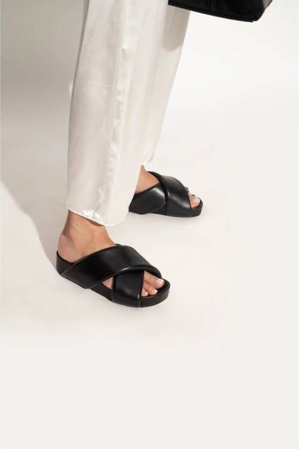 Jil Sander Leren slides Zwart Dames