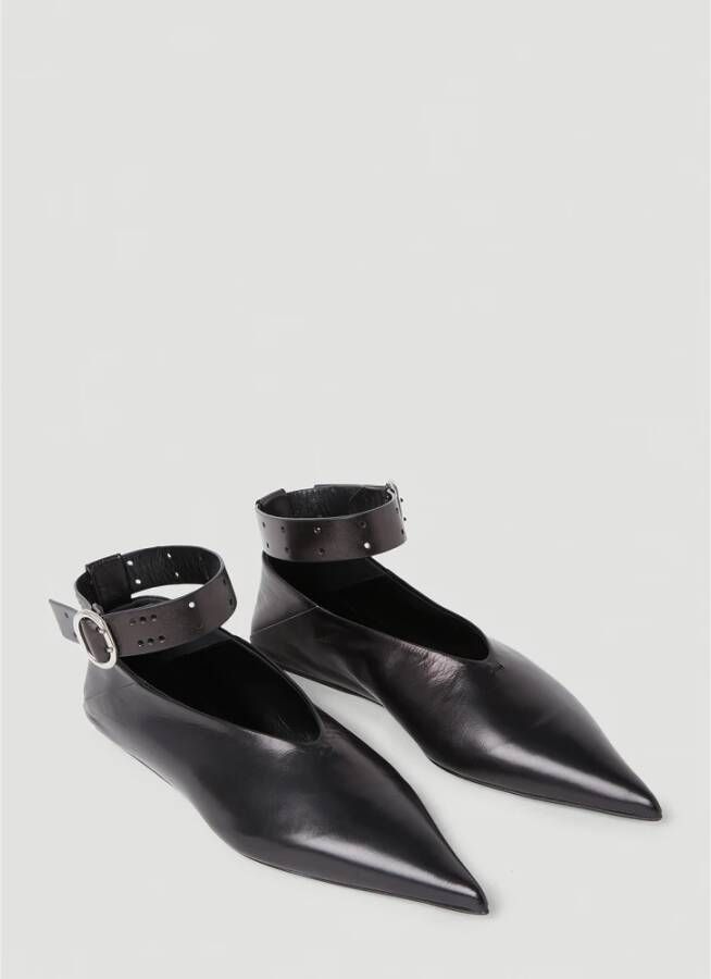 Jil Sander Puntige Leren Balletschoenen Zwart Dames