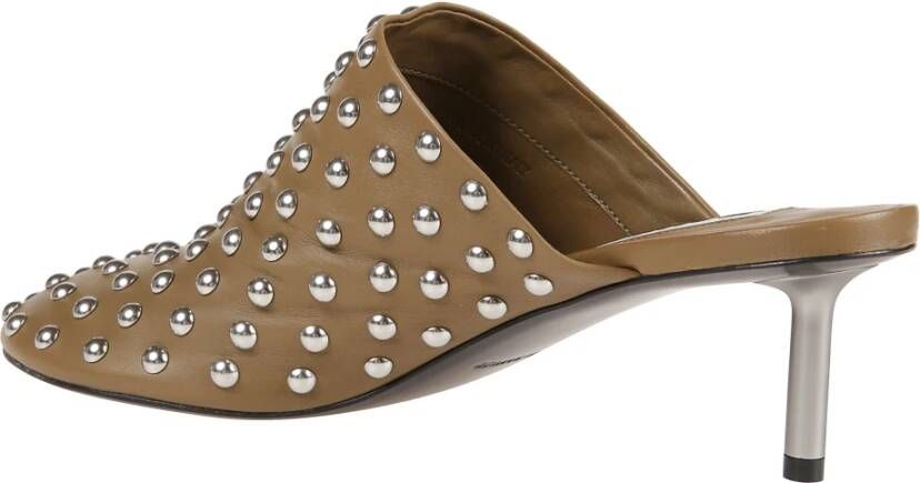 Jil Sander Studded Khaki Leren Kitten Heel Muiltjes