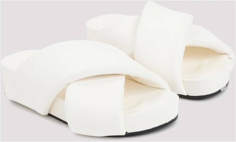 Jil Sander Witte Leren Gewatteerde Slides Sandalen