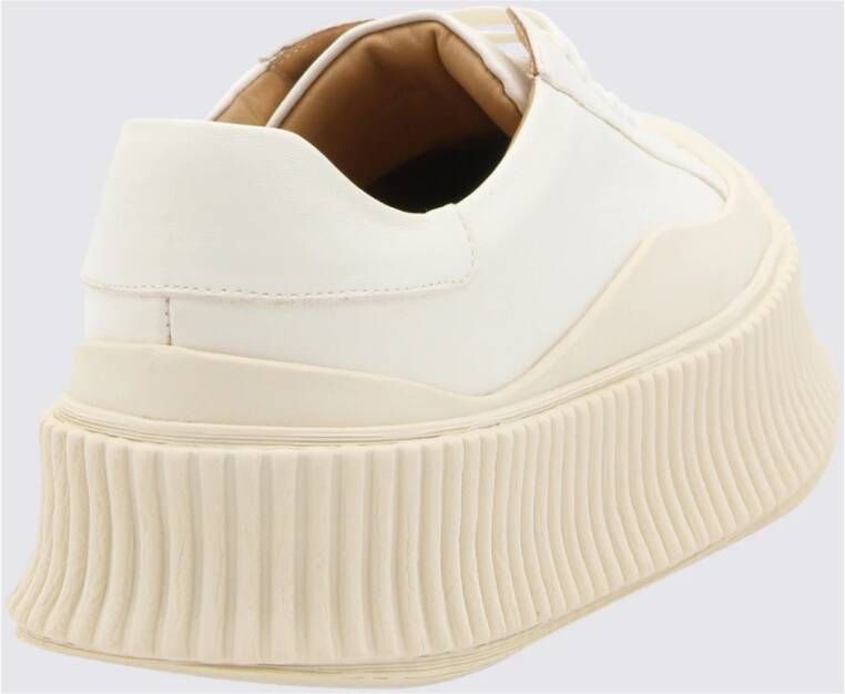 Jil Sander Witte Leren Sneakers met Geribbelde Details White Dames