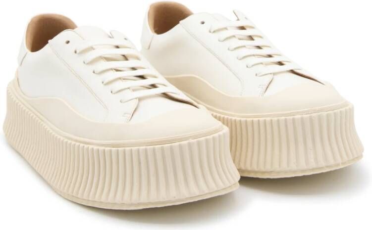 Jil Sander Witte Leren Sneakers met Geribbelde Details White Dames
