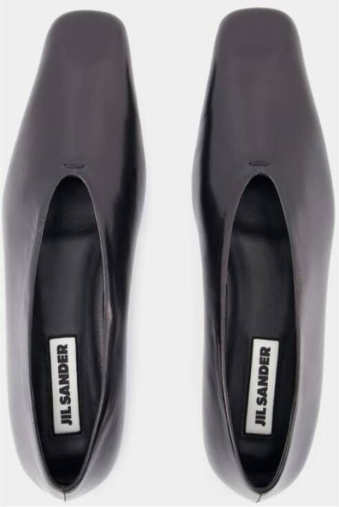 Jil Sander Zwarte Leren Ballerina's Slip-On Ronde Neus Black Dames