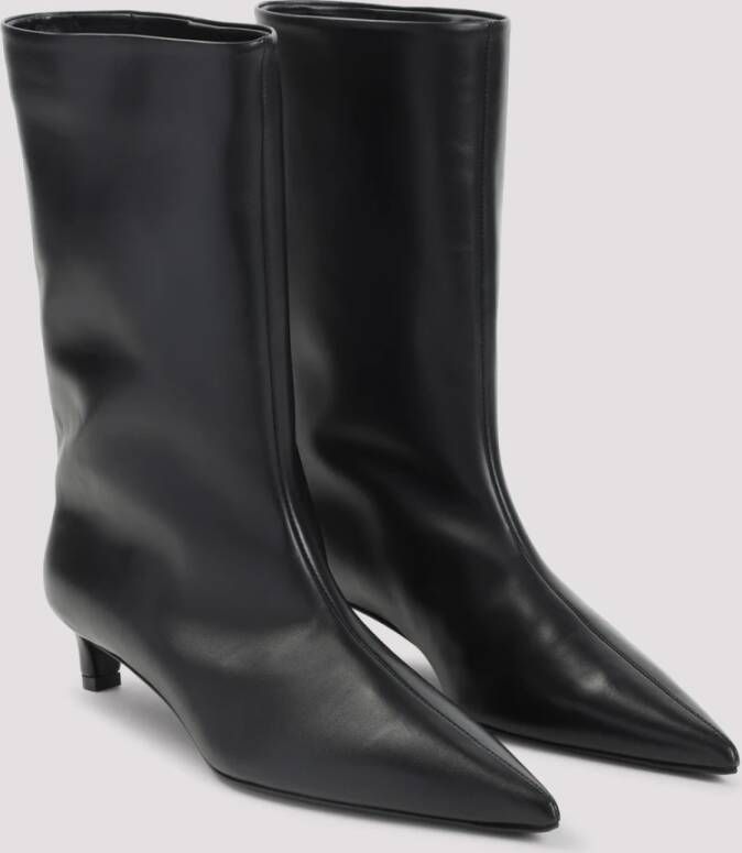 Jil Sander Zwarte Leren Enkellaarzen Stijlvolle Hak