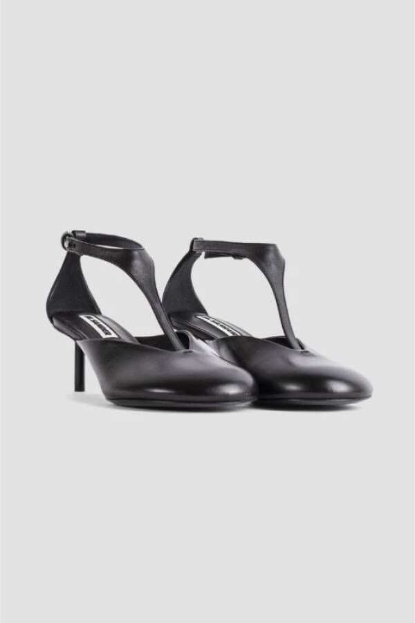 Jil Sander Zwarte Leren Ronde Neus Pumps Black Dames