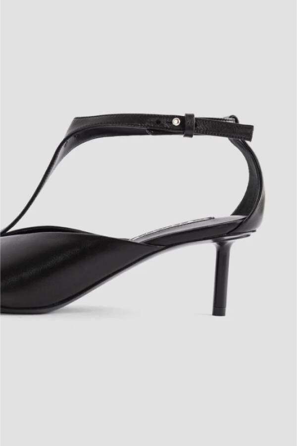 Jil Sander Zwarte Leren Ronde Neus Pumps Black Dames